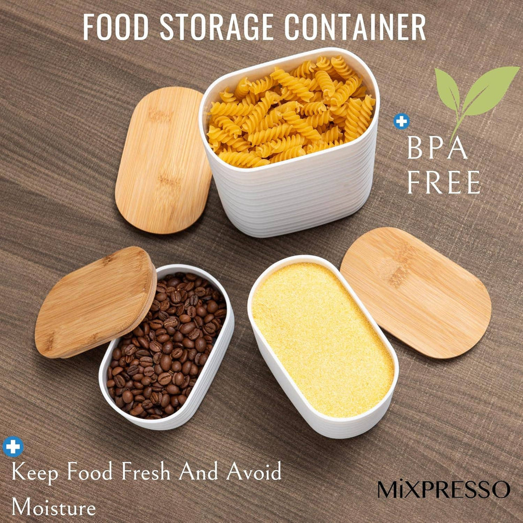 Mixpresso 3 Piece Set Of Airtight Plastic Canister With Bamboo Lid, Canister Set Kitchen Decor For Counter: Light Green
