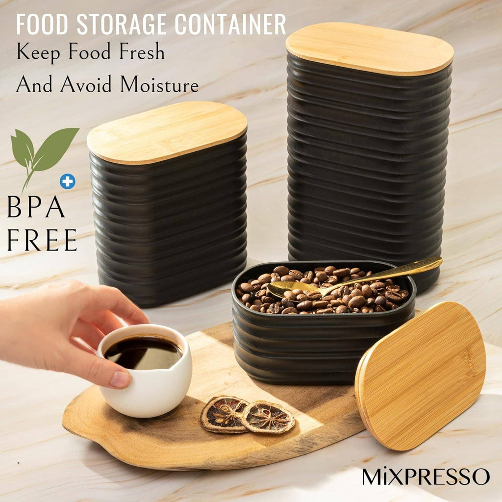 Mixpresso 3 Piece Set Of Airtight Plastic Canister With Bamboo Lid, Canister Set Kitchen Decor For Counter: Light Green