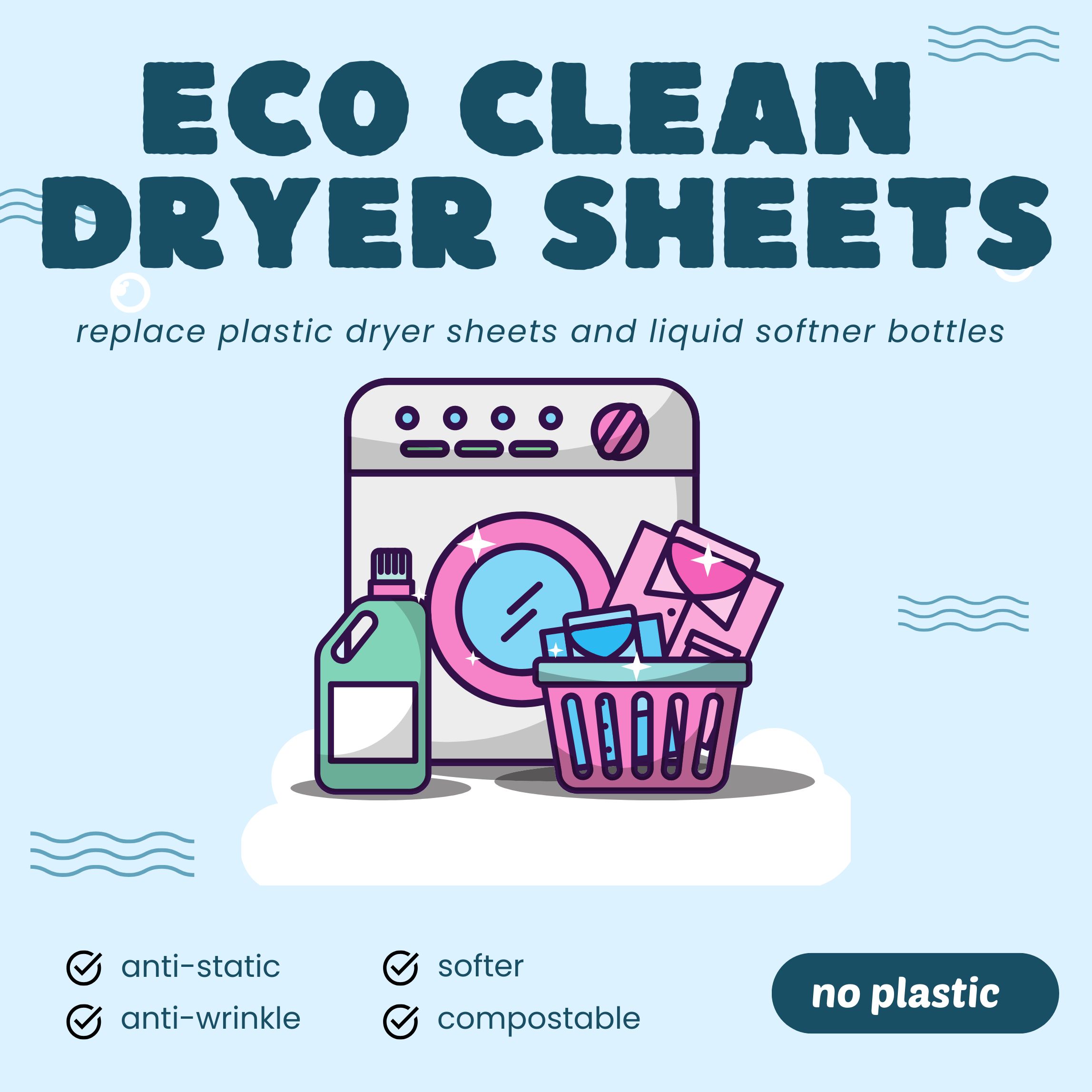 Dryer Sheets - Eco Clean -50 LG Sheets: FRESH LINEN