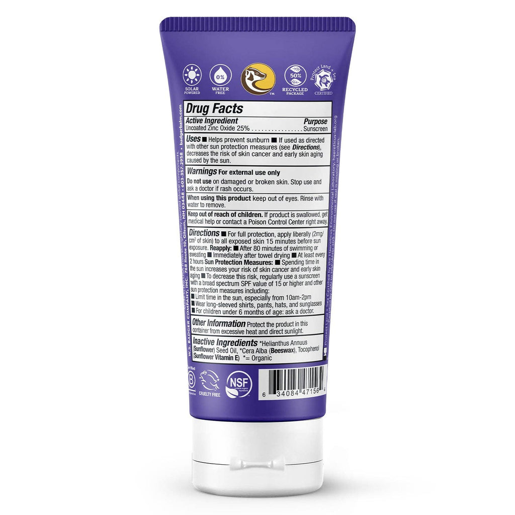 Badger Mineral Sunscreen Cream SPF 50, Zinc Oxide Sun Care: 2.9 fl oz Tube