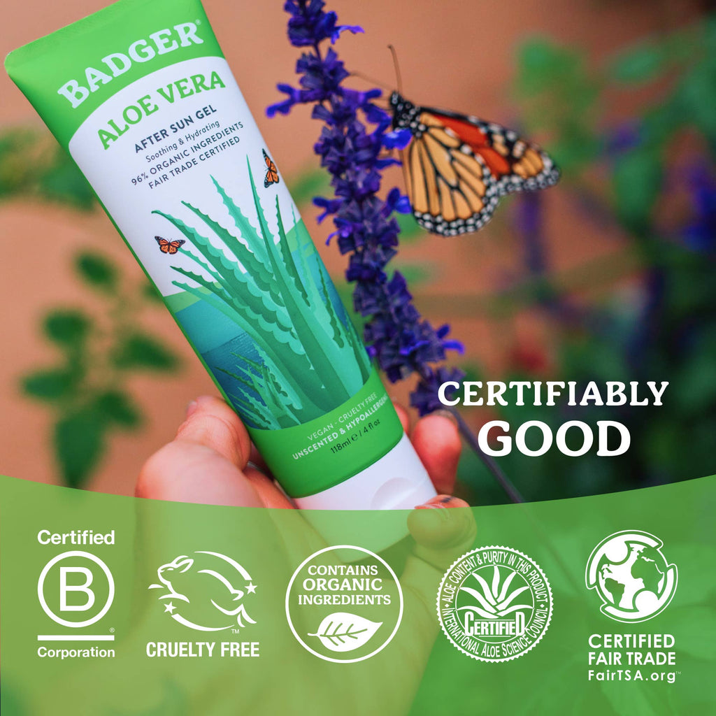 Badger Aloe Vera Gel for Face & Body, Sunburn Relief: 4 oz Tube