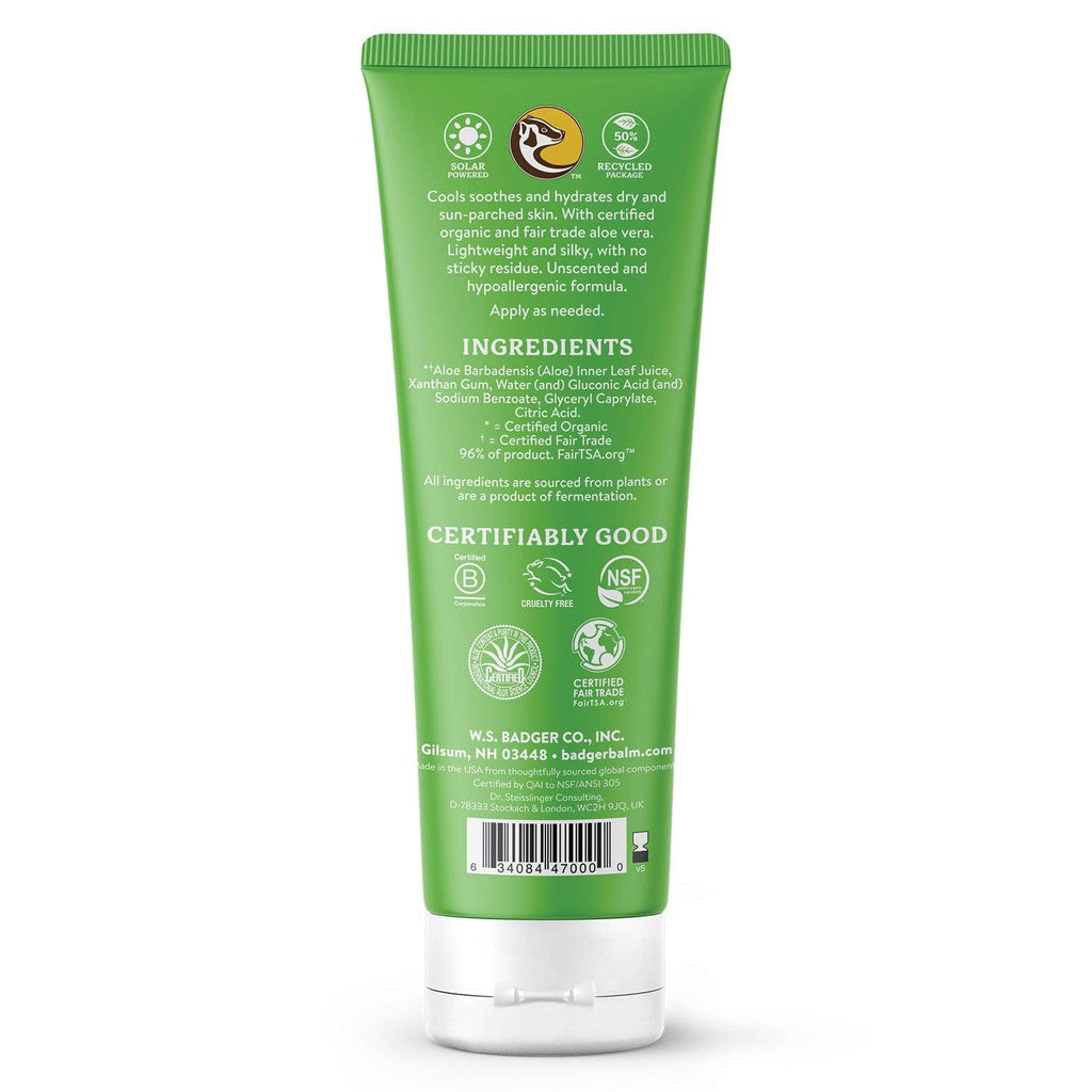 Badger Aloe Vera Gel for Face & Body, Sunburn Relief: 4 oz Tube