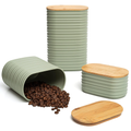 Mixpresso 3 Piece Set Of Airtight Plastic Canister With Bamboo Lid, Canister Set Kitchen Decor For Counter: Light Green