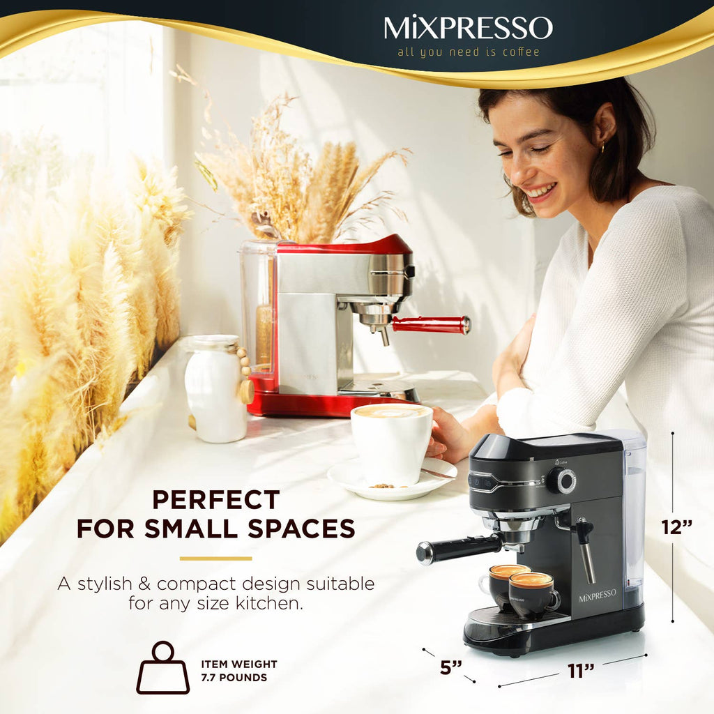 Mixpresso Espresso Maker, 15 Bar Espresso Machine With Milk Frother, Fast Heating Automatic Espresso Machine, Steam Wand For Latte and Cappuccino 37 Oz Removable Water Tank, 1450W Coffee Maker (Titanium Black)