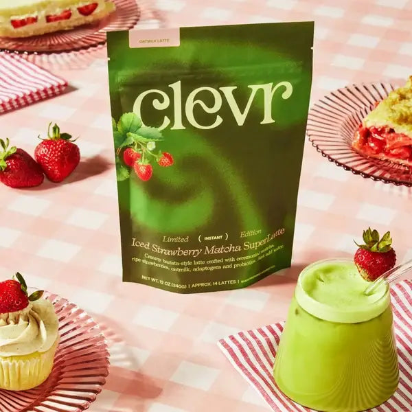 Iced Strawberry Matcha SuperLatte (14 Lattes) | Instant Ceremonial Matcha with Real Strawberry, Adaptogens and Mushrooms