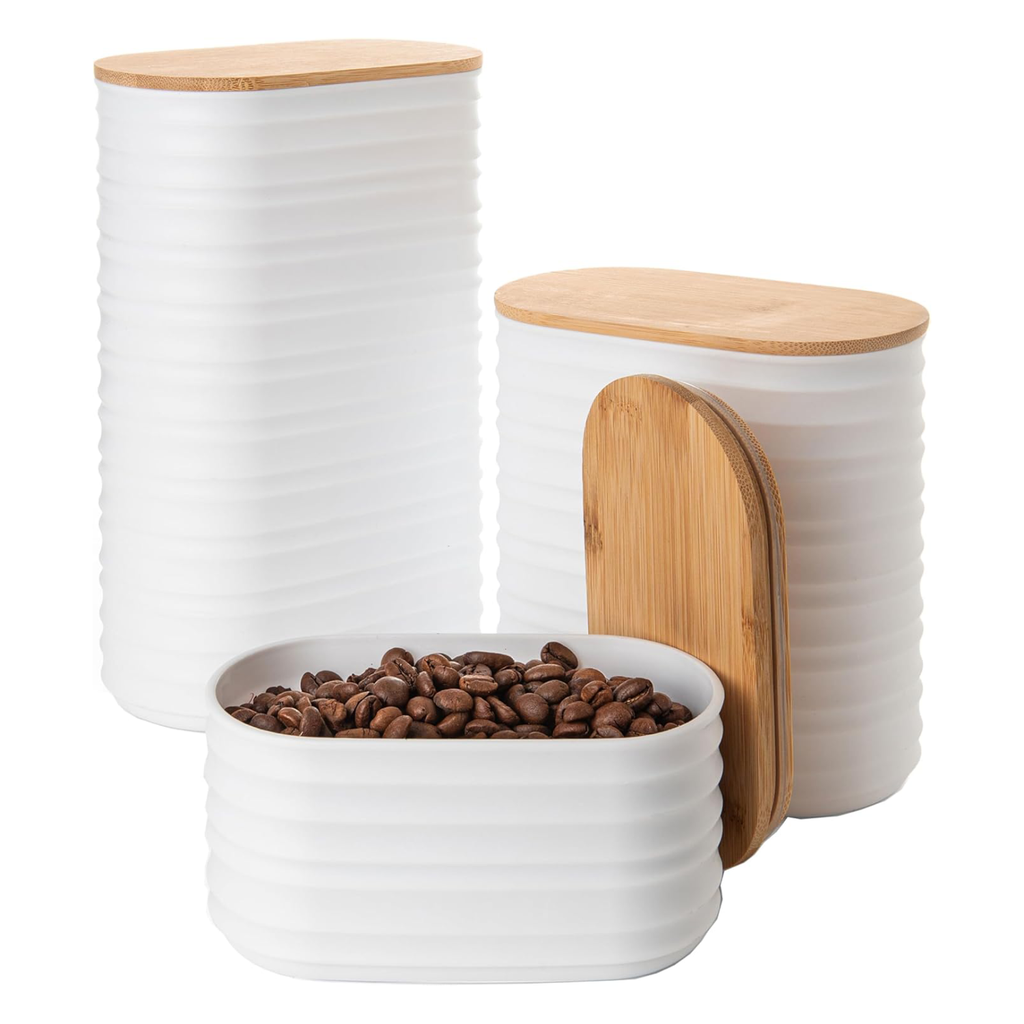 Mixpresso 3 Piece Set Of Airtight Plastic Canister With Bamboo Lid, Canister Set Kitchen Decor For Counter: Light Green