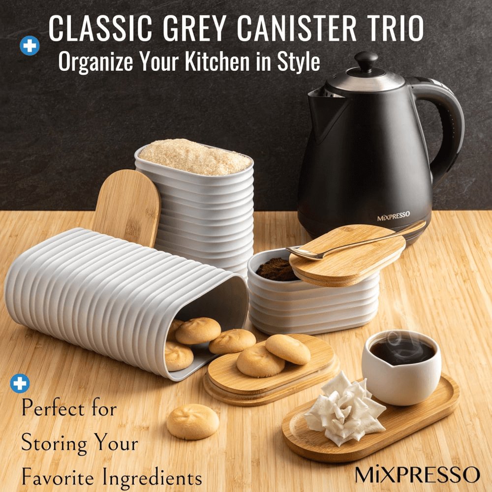 Mixpresso 3 Piece Set Of Airtight Plastic Canister With Bamboo Lid, Canister Set Kitchen Decor For Counter: Light Green