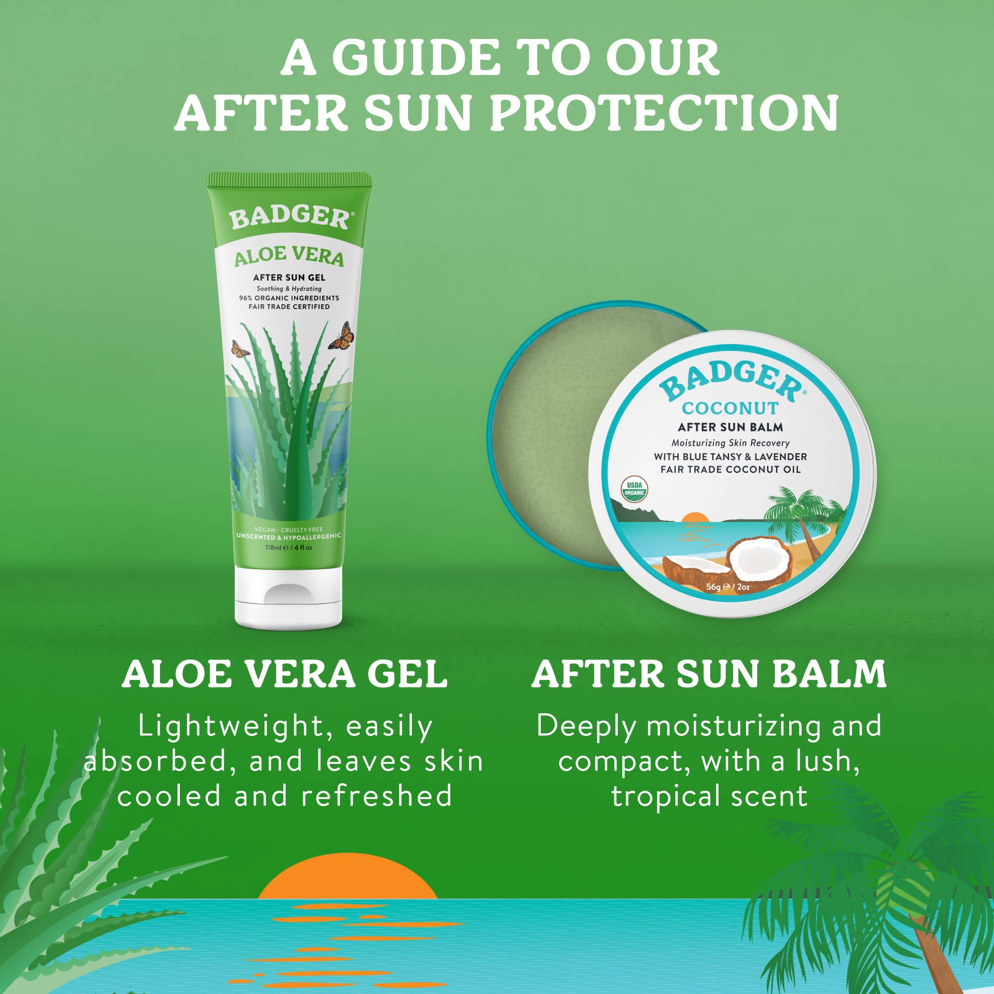 Badger Aloe Vera Gel for Face & Body, Sunburn Relief: 4 oz Tube