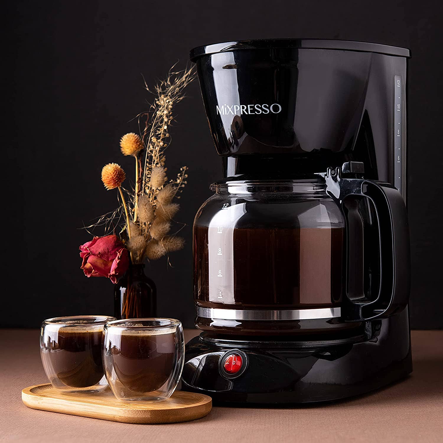 Mixpresso 12-Cup Drip Coffee Maker, Coffee Pot Machine Including Reusable And Removable Coffee Filter, Borosilicate Glass Carafe