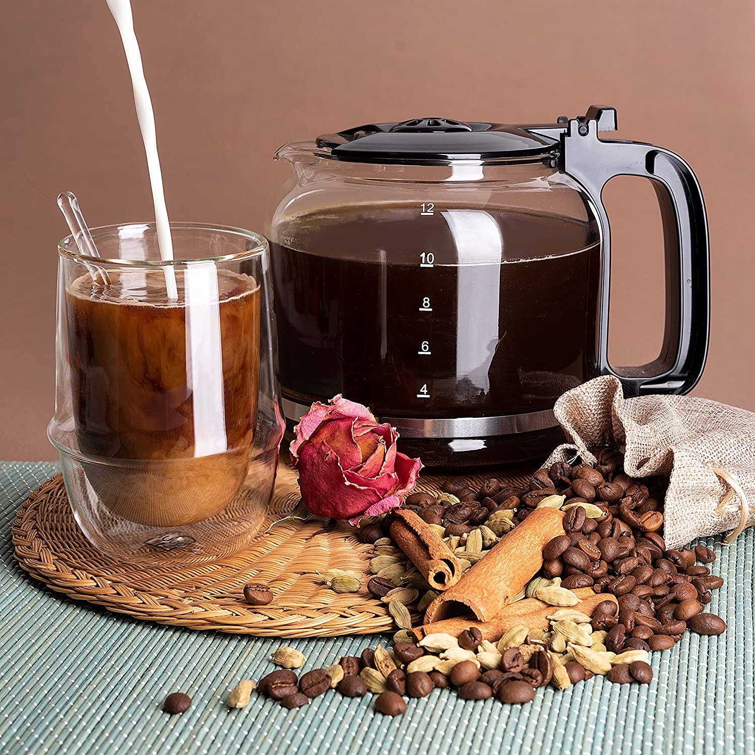 Mixpresso 12-Cup Drip Coffee Maker, Coffee Pot Machine Including Reusable And Removable Coffee Filter, Borosilicate Glass Carafe
