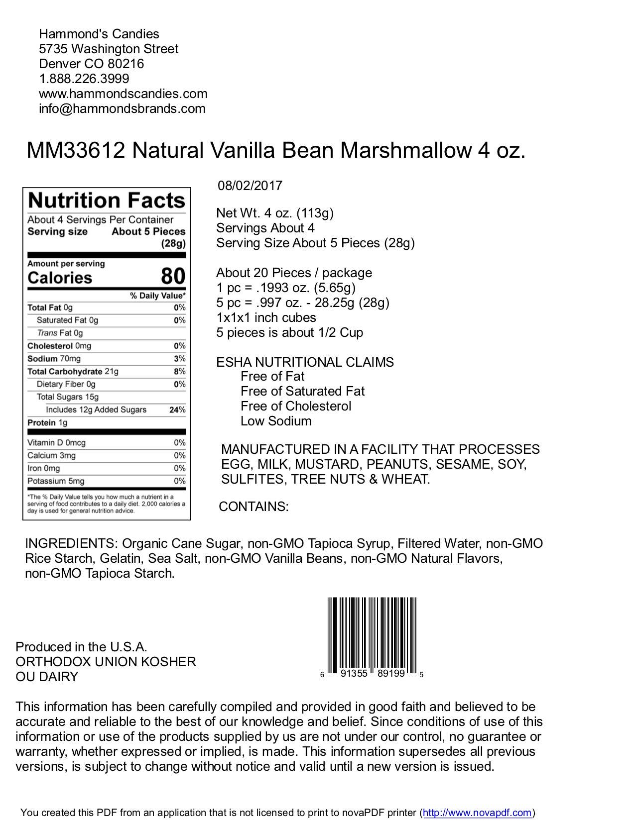Handmade All-Natural Marshmallows - Vanilla Bean - 4 oz Bag