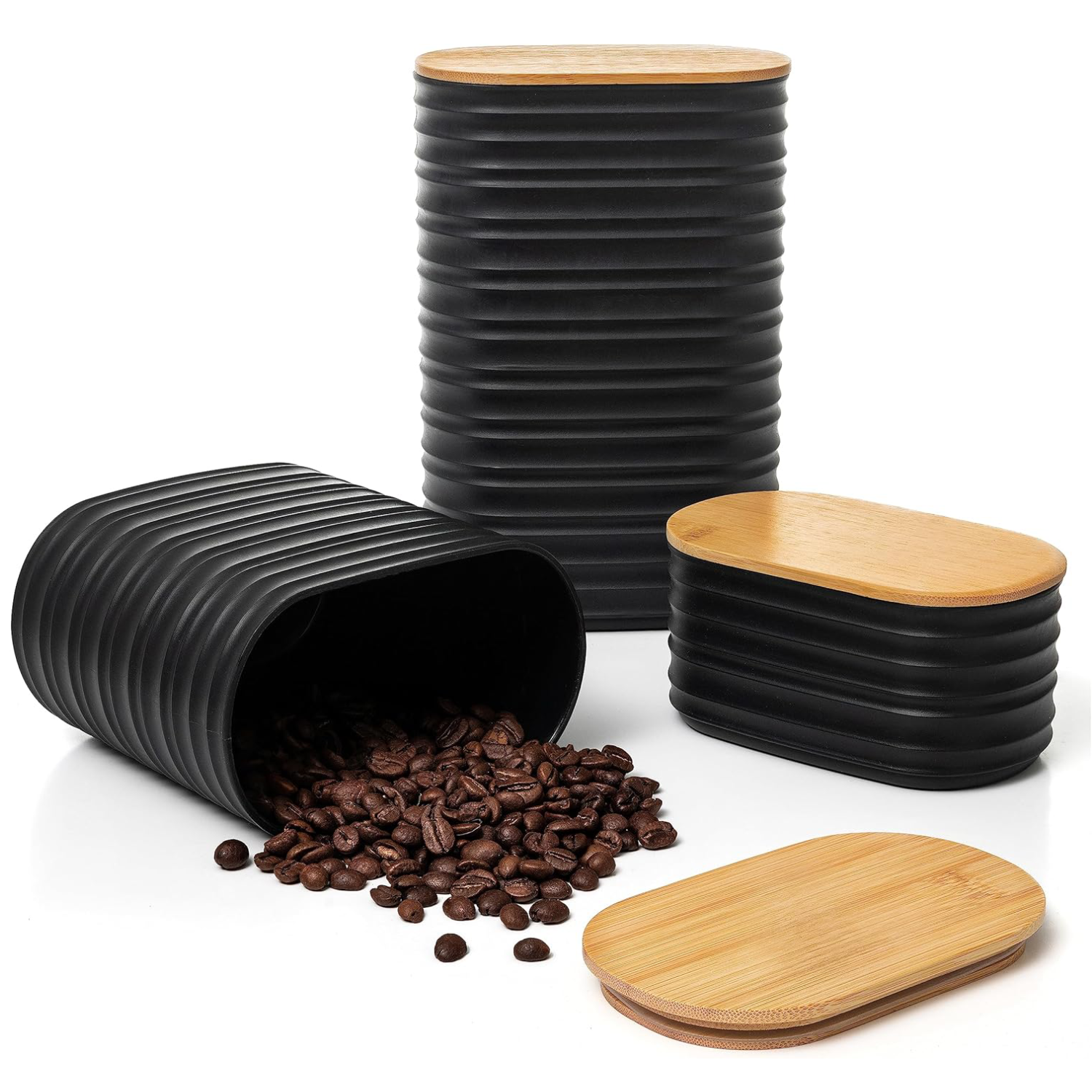 Mixpresso 3 Piece Set Of Airtight Plastic Canister With Bamboo Lid, Canister Set Kitchen Decor For Counter: Light Green