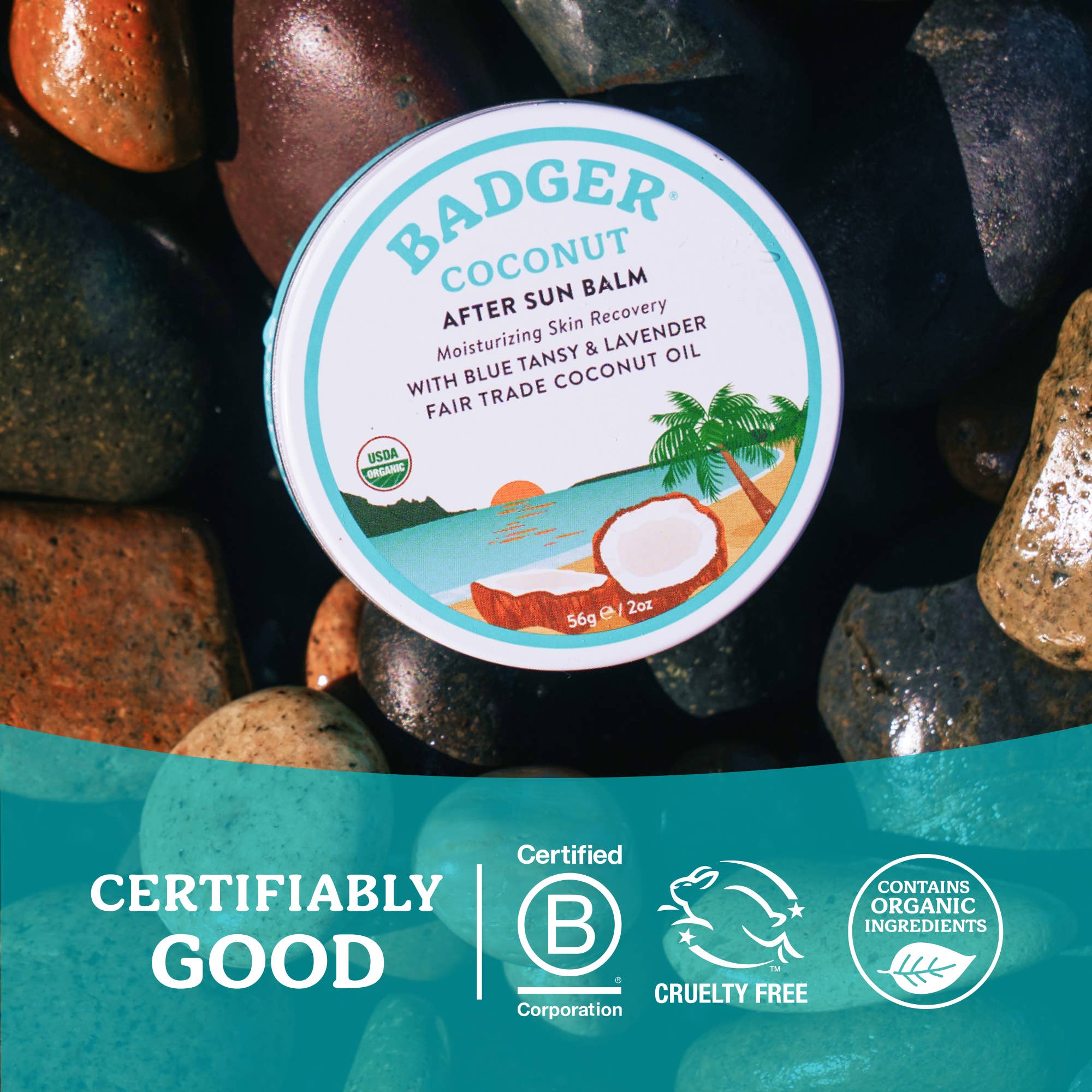 Badger Coconut After Sun Balm, Soothing Sunburn Relief: 2 oz Tin
