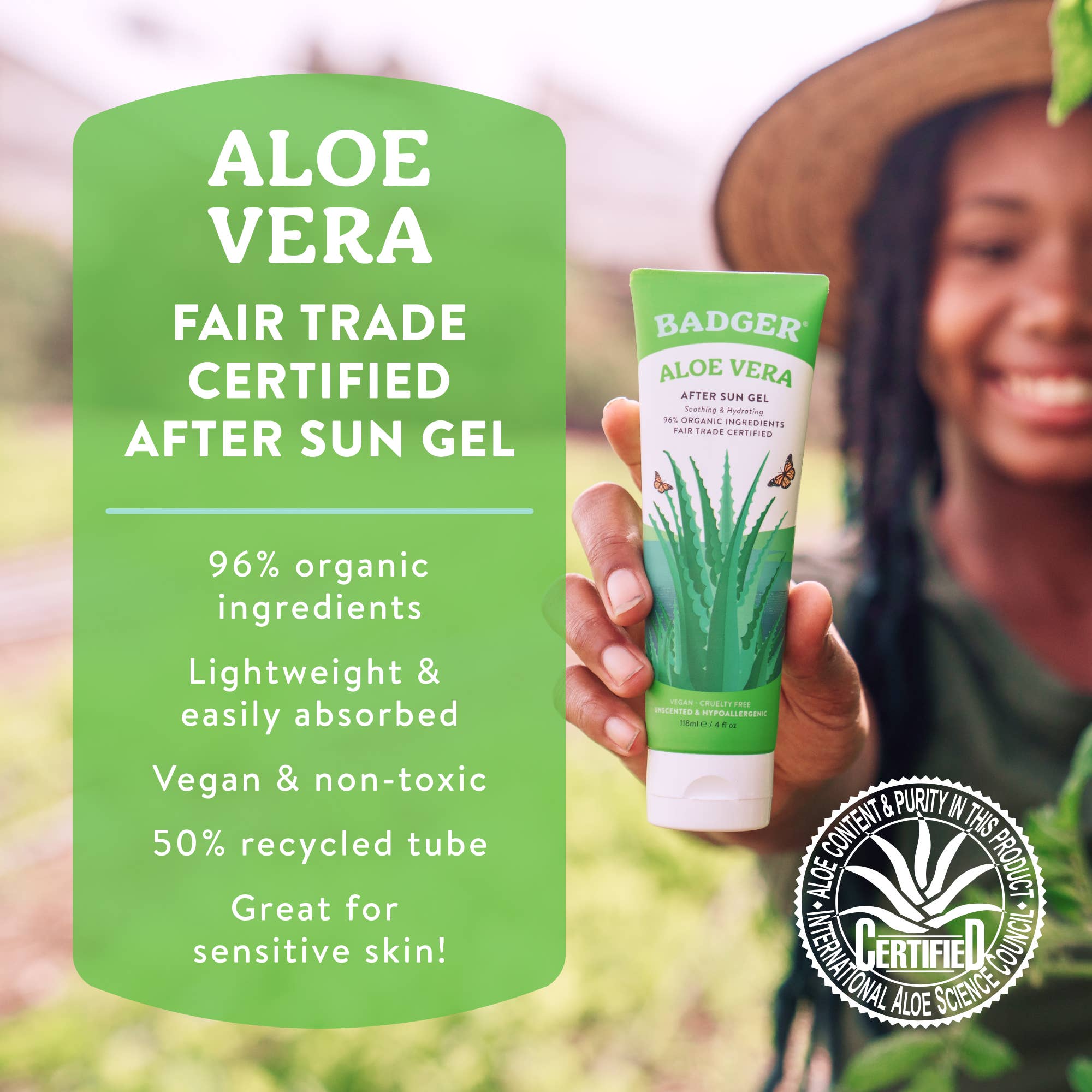 Badger Aloe Vera Gel for Face & Body, Sunburn Relief: 4 oz Tube