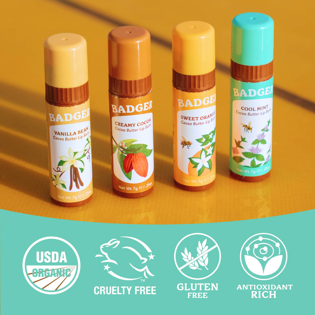 Badger Cocoa Butter Lip Balm, Cool Mint, Hydrating 18ct: 18 x 0.25oz Sticks