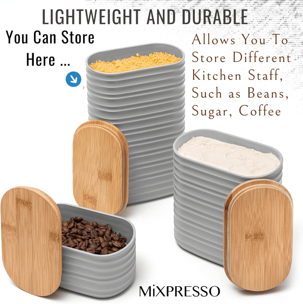 Mixpresso 3 Piece Set Of Airtight Plastic Canister With Bamboo Lid, Canister Set Kitchen Decor For Counter: Light Green