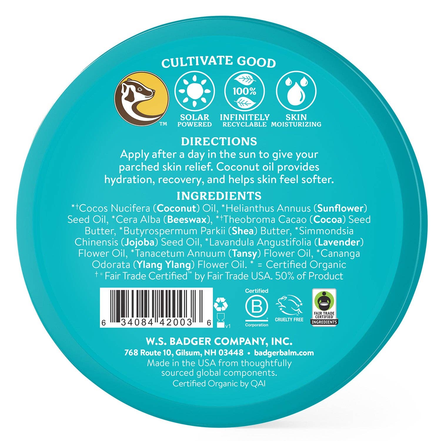 Badger Coconut After Sun Balm, Soothing Sunburn Relief: 2 oz Tin
