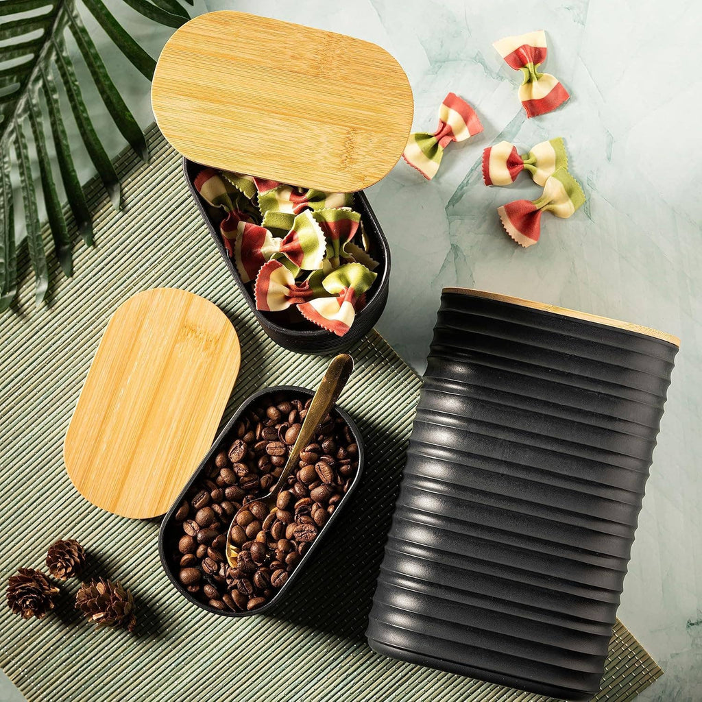 Mixpresso 3 Piece Set Of Airtight Plastic Canister With Bamboo Lid, Canister Set Kitchen Decor For Counter: Light Green
