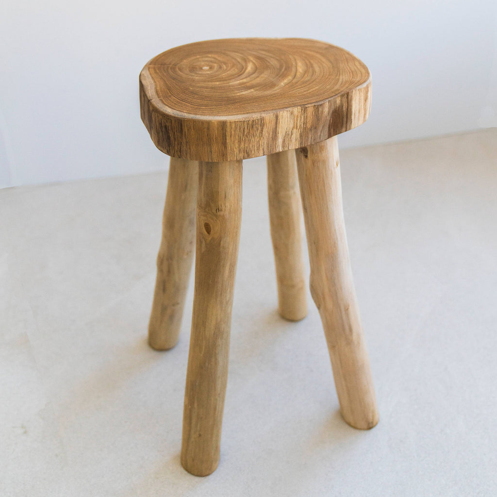 Teak Wooden Stool Side Table,Small Nightstand Bathroom Caddy: Large