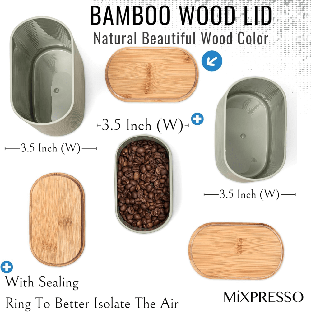 Mixpresso 3 Piece Set Of Airtight Plastic Canister With Bamboo Lid, Canister Set Kitchen Decor For Counter: Light Green