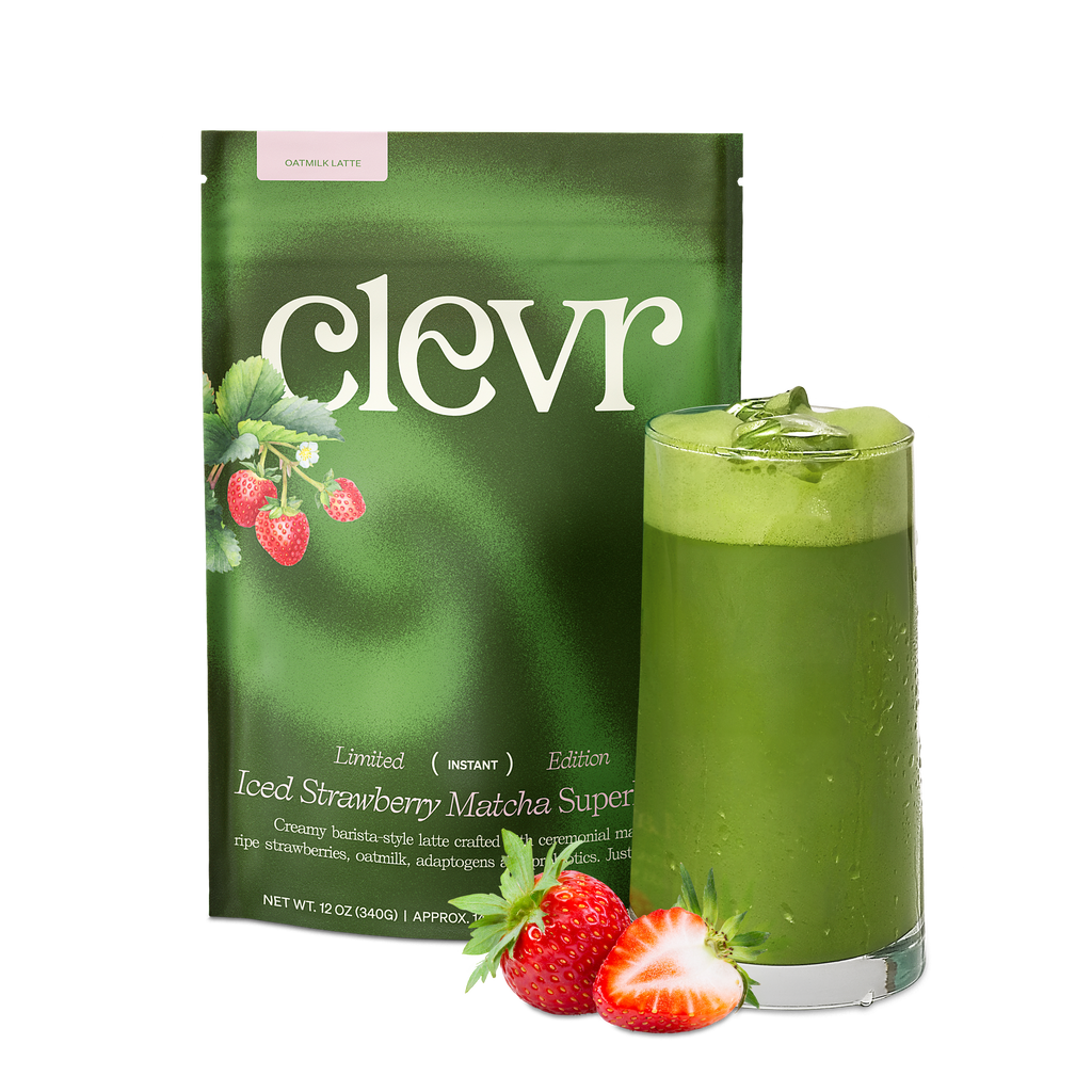 Iced Strawberry Matcha SuperLatte (14 Lattes) | Instant Ceremonial Matcha with Real Strawberry, Adaptogens and Mushrooms