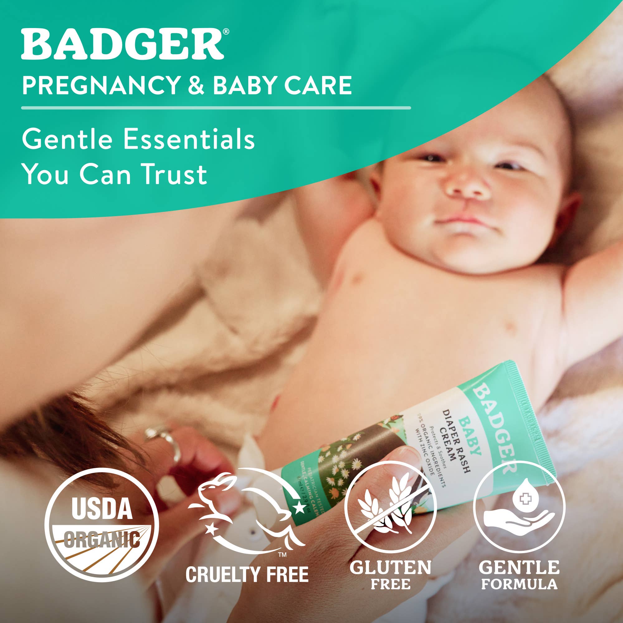 Badger Diaper Cream with Zinc Oxide, Organic & Gentle: 2.9 fl oz Tube