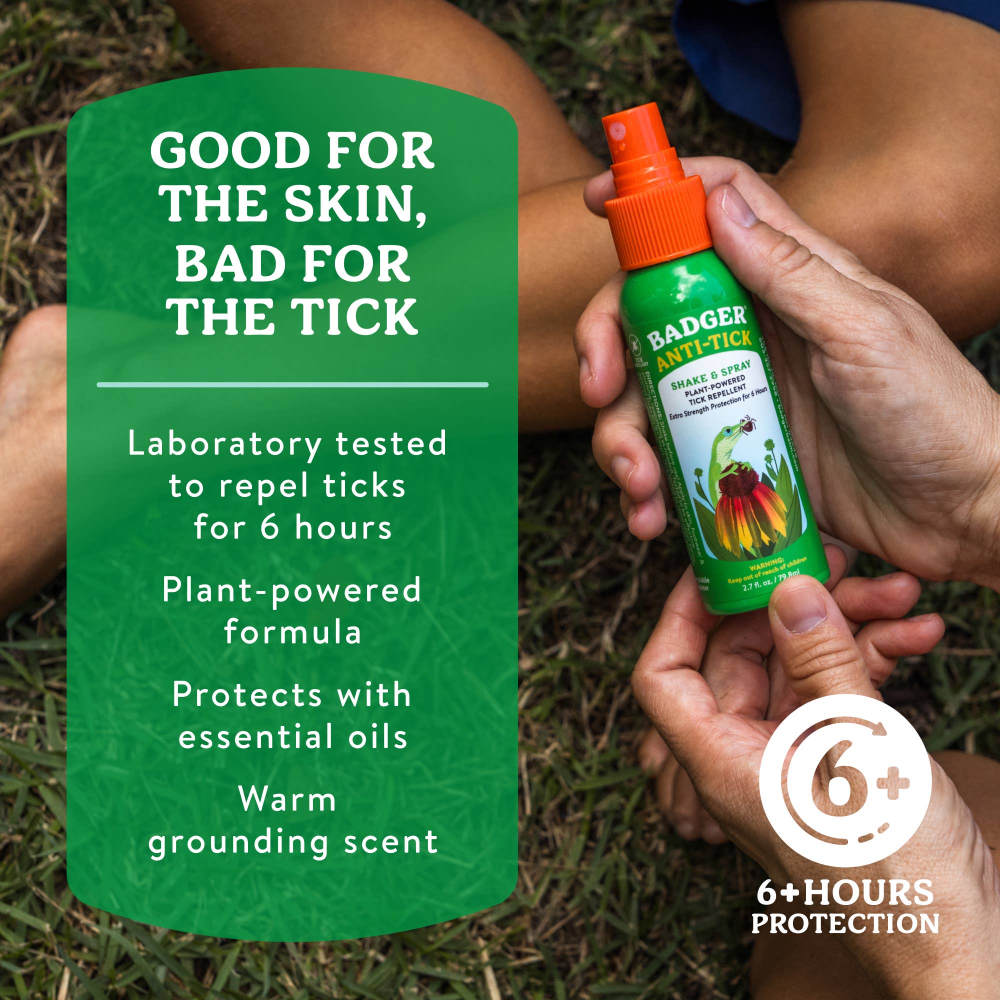 Badger Tick Spray, All Natural Tick Repellent, Deet-Free: 2.7 fl oz Aluminum Bottle