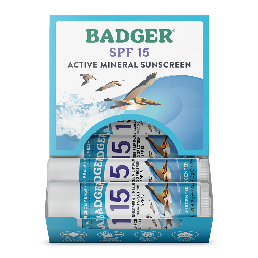 Badger Mineral Sunscreen Lip Balm SPF 15, Zinc Oxide 18ct: 18 x 0.15oz Sticks
