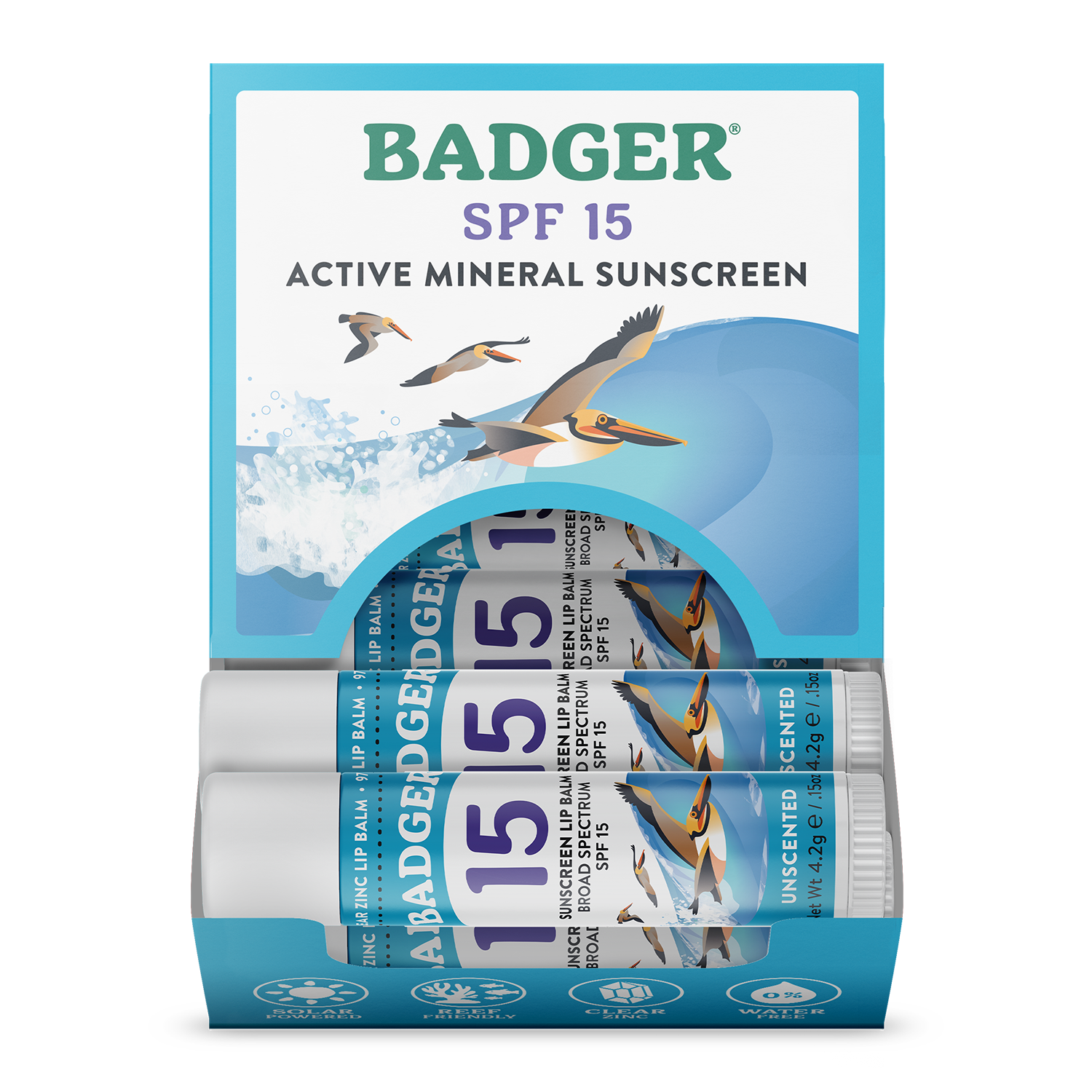 Badger Mineral Sunscreen Lip Balm SPF 15, Zinc Oxide 18ct: 18 x 0.15oz Sticks