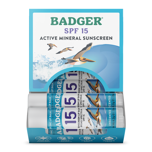 Badger Mineral Sunscreen Lip Balm SPF 15, Zinc Oxide 18ct: 18 x 0.15oz Sticks