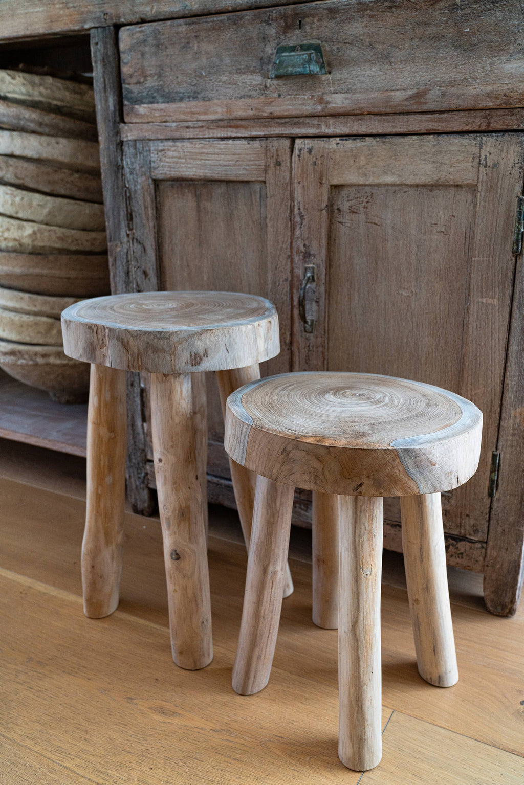 Teak Wooden Stool Side Table,Small Nightstand Bathroom Caddy: Large