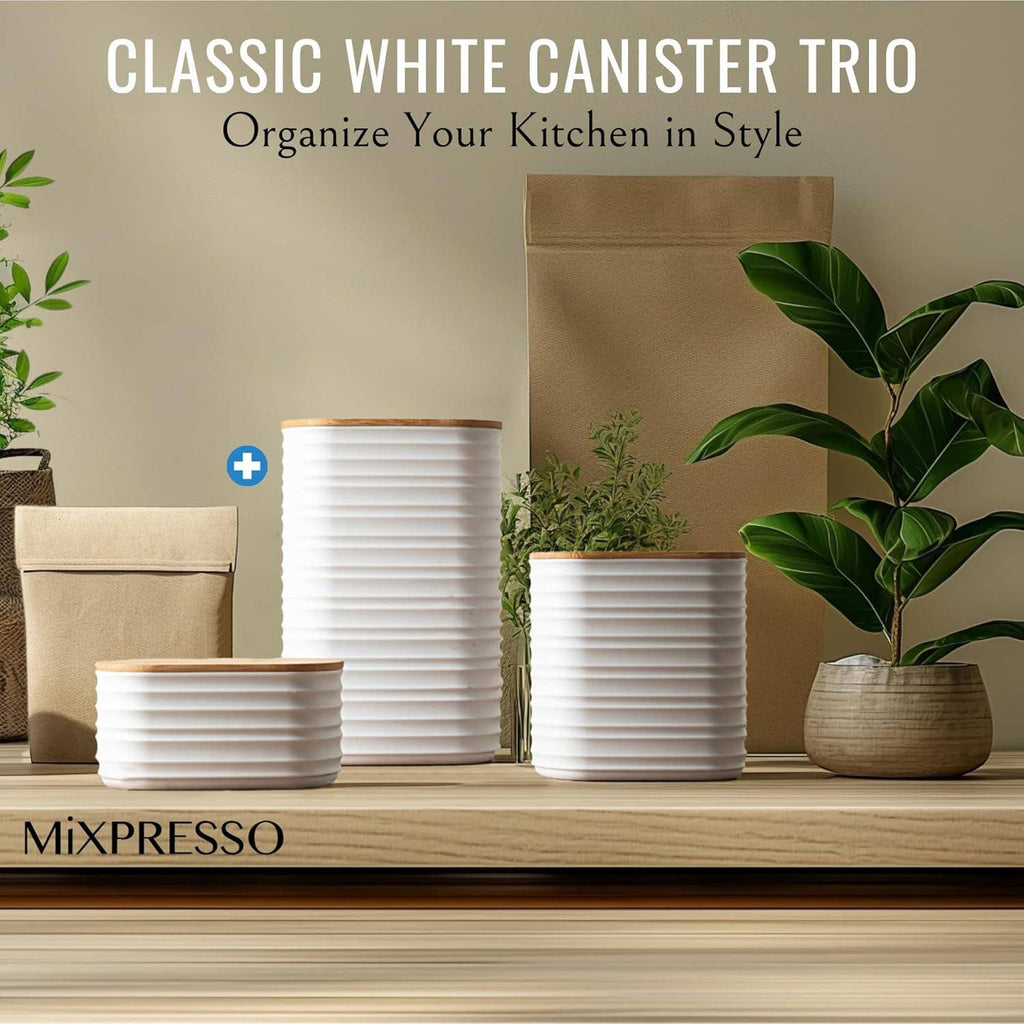 Mixpresso 3 Piece Set Of Airtight Plastic Canister With Bamboo Lid, Canister Set Kitchen Decor For Counter: Light Green