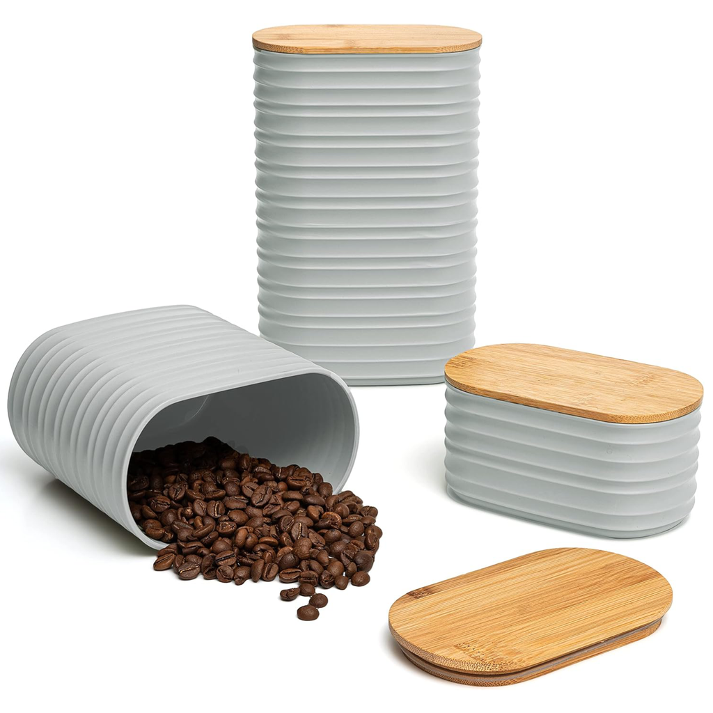 Mixpresso 3 Piece Set Of Airtight Plastic Canister With Bamboo Lid, Canister Set Kitchen Decor For Counter: Light Green