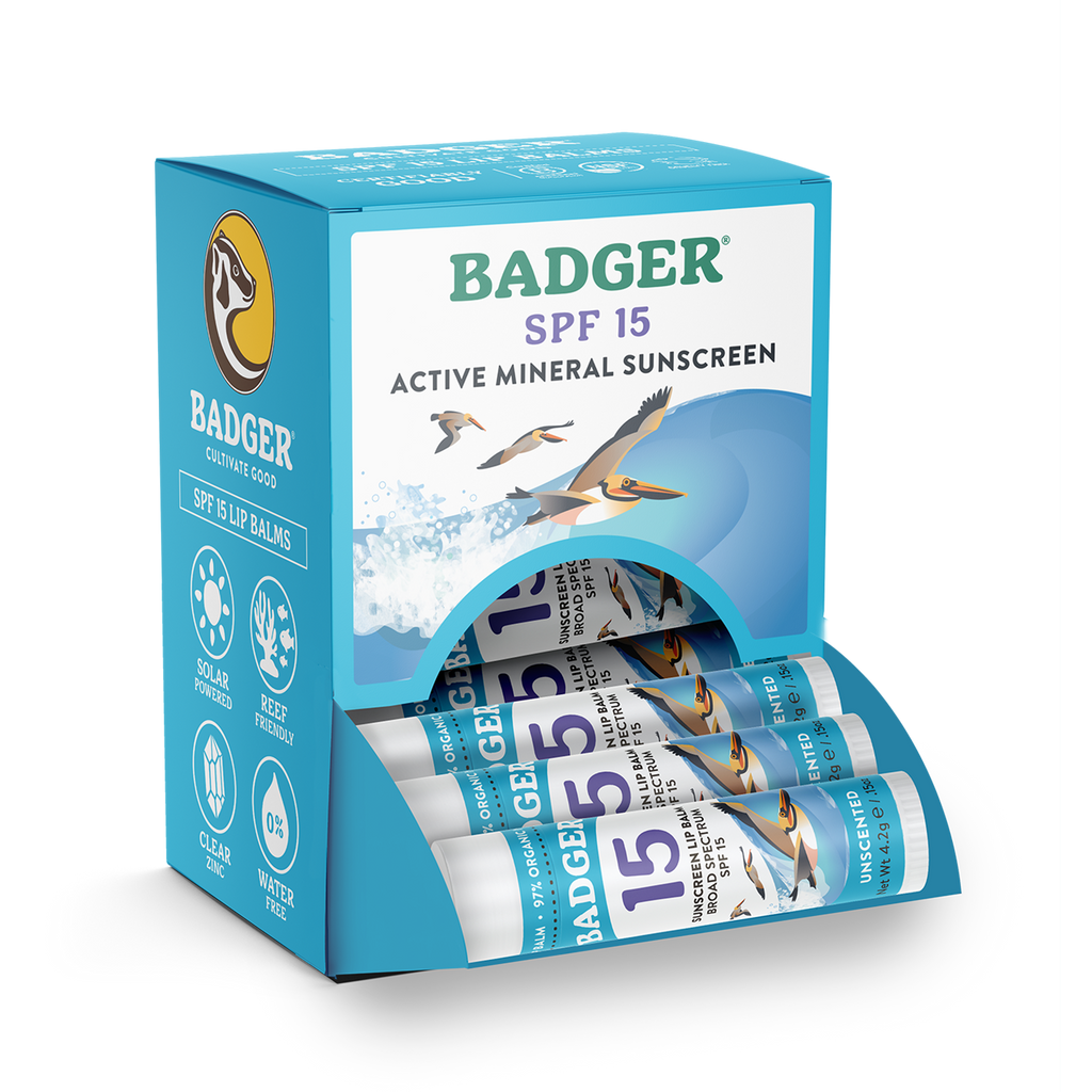 Badger Mineral Sunscreen Lip Balm SPF 15, Zinc Oxide 18ct: 18 x 0.15oz Sticks