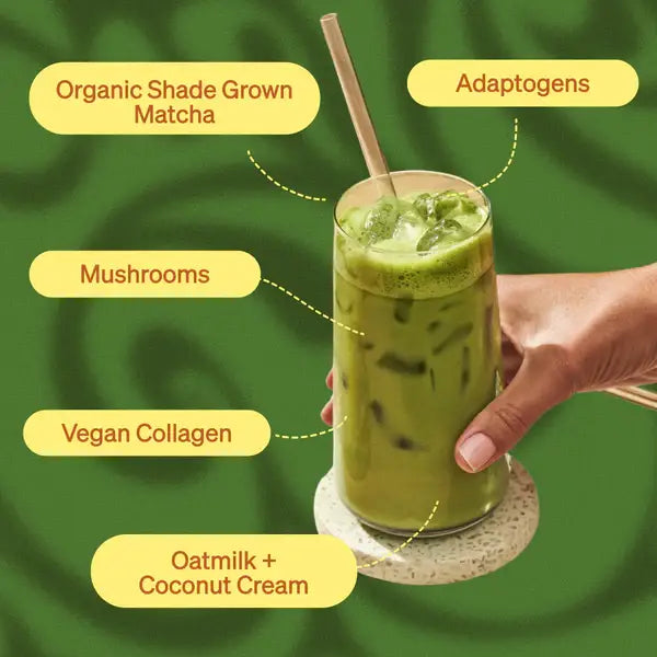 Honey Lavender Matcha SuperLatte (14 lattes) | Instant Ceremonial Grade, Superfood Powder Blend, Oat Milk, Lion Mane, Reishi Mushroom, Coconut Cream, Ashwagandha, Serve Hot or Iced