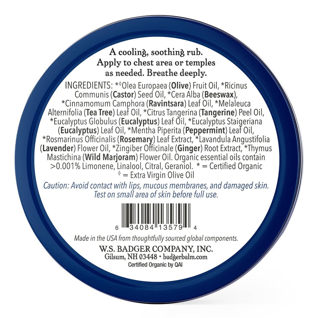 Badger Aromatic Chest Rub, Organic Chest Congestion Relief: 2 oz Tin