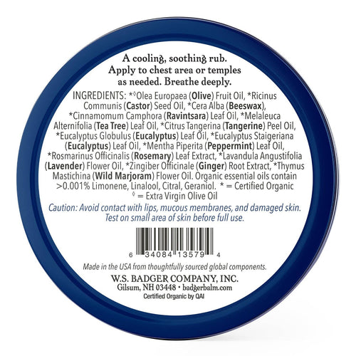 Badger Aromatic Chest Rub, Organic Chest Congestion Relief: 2 oz Tin