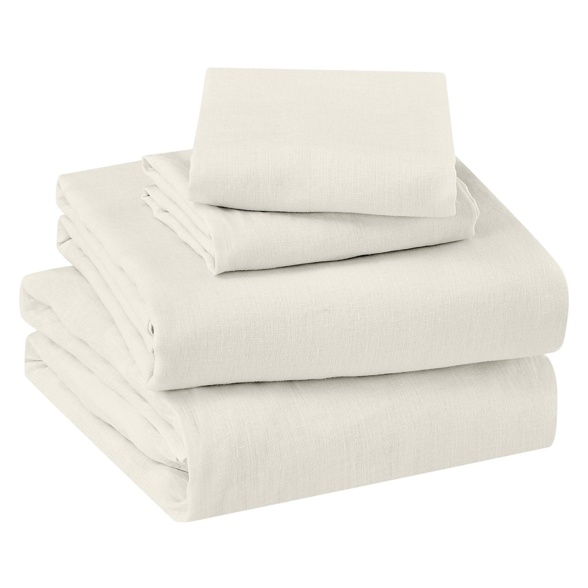 French Flax Washed Linen Sheet Set: White / Cal King