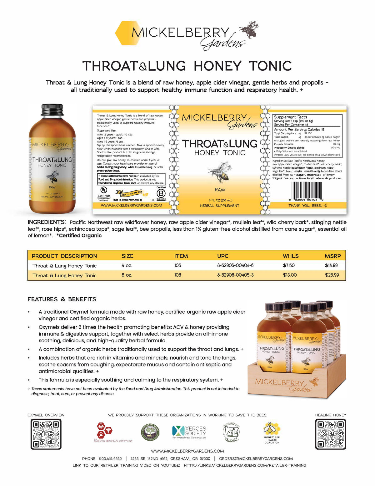 Throat and Lung Honey Tonic — nourish your sore throat: 8oz