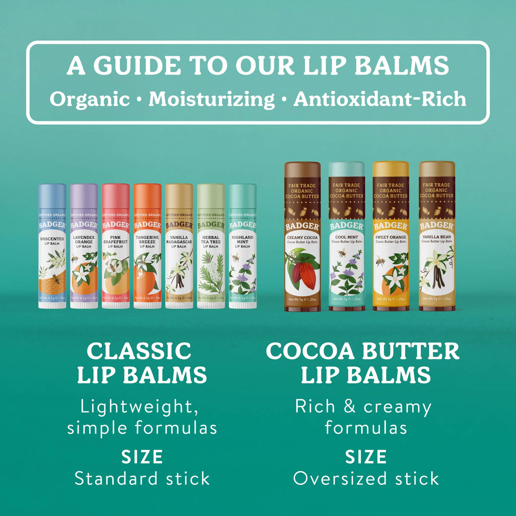 Badger Cocoa Butter Lip Balm, Cool Mint, Hydrating 18ct: 18 x 0.25oz Sticks