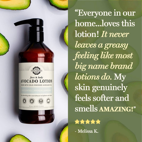 Avocado Lotion for Face & Body | 16 oz Bottles: Lavender & Tea Tree