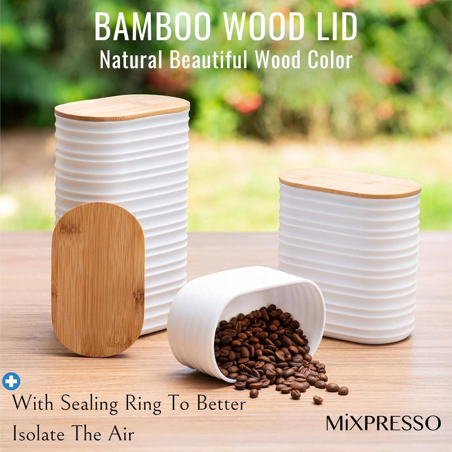 Mixpresso 3 Piece Set Of Airtight Plastic Canister With Bamboo Lid, Canister Set Kitchen Decor For Counter: Light Green