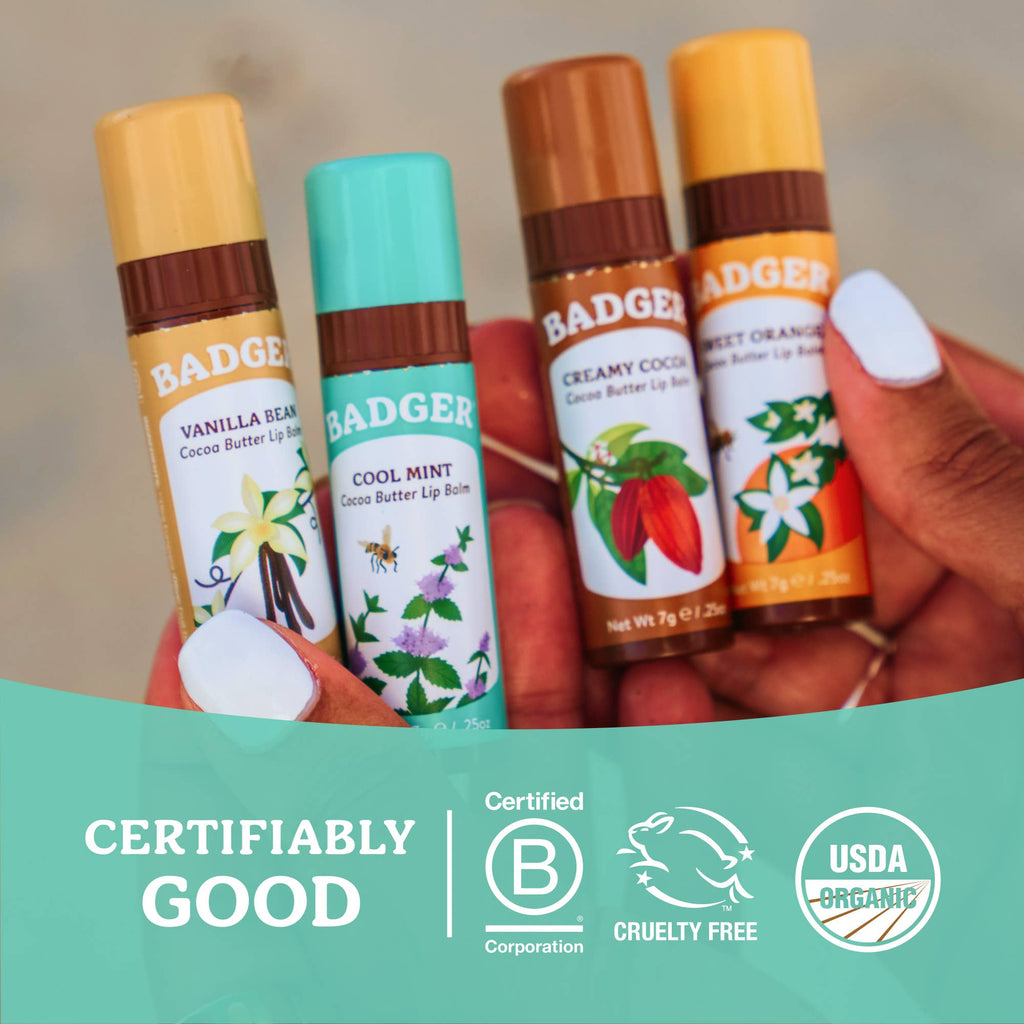 Badger Cocoa Butter Lip Balm, Cool Mint, Hydrating 18ct: 18 x 0.25oz Sticks
