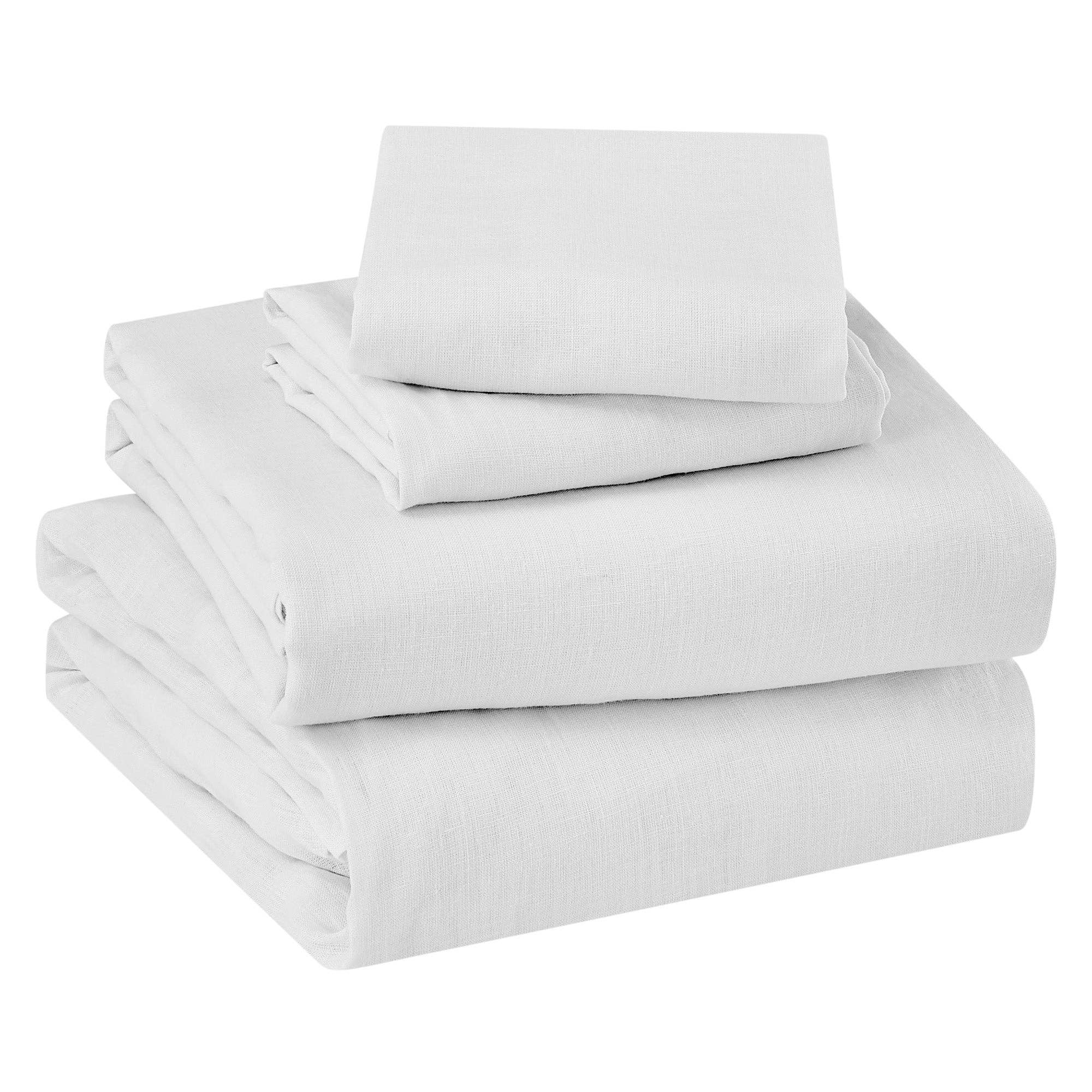 French Flax Washed Linen Sheet Set: White / Cal King