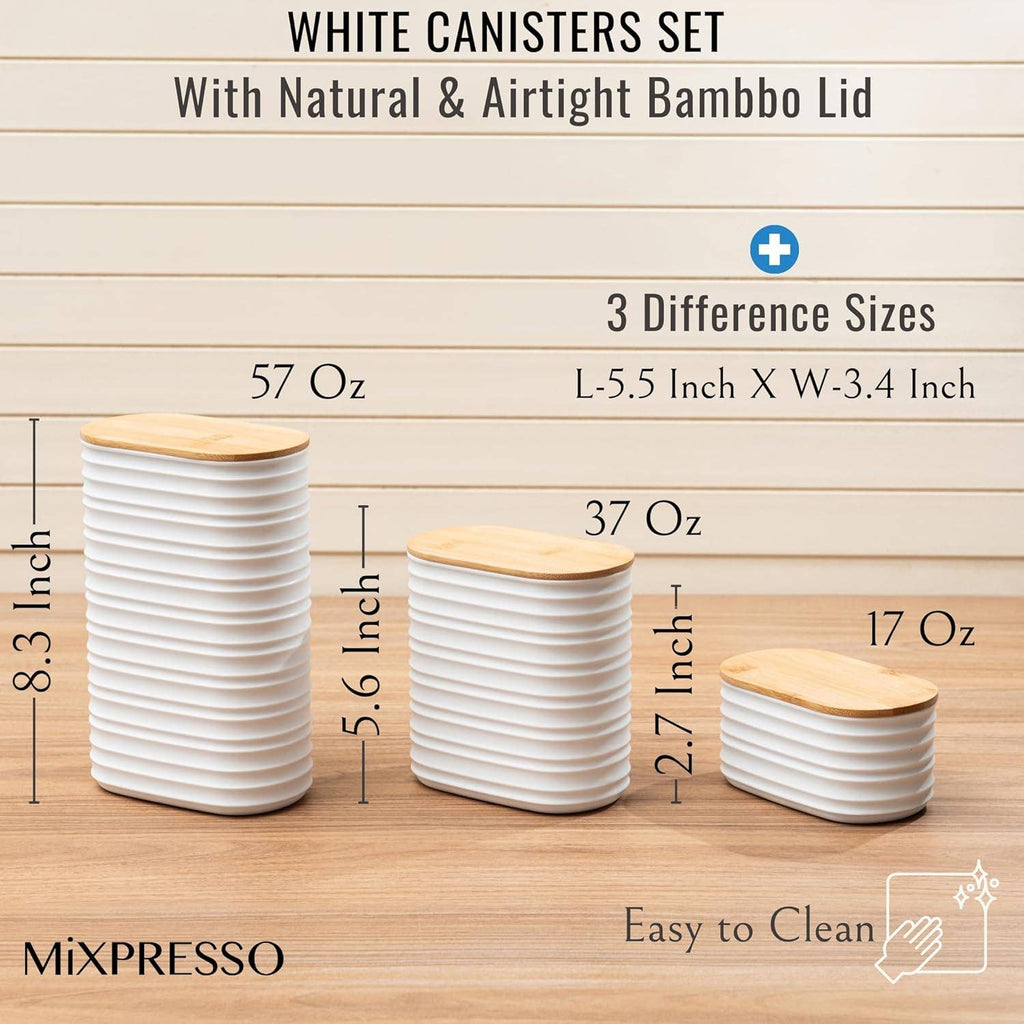 Mixpresso 3 Piece Set Of Airtight Plastic Canister With Bamboo Lid, Canister Set Kitchen Decor For Counter: Light Green