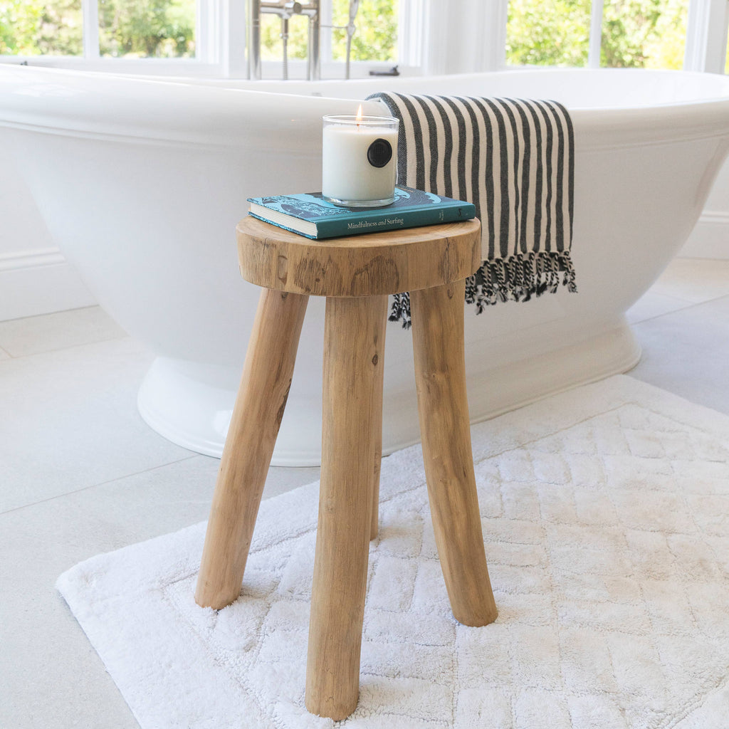 Teak Wooden Stool Side Table,Small Nightstand Bathroom Caddy: Large