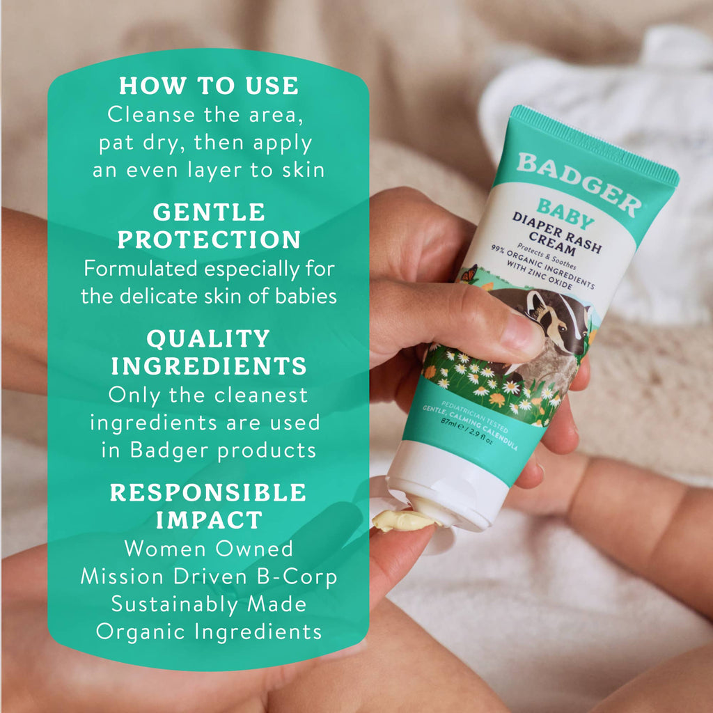 Badger Diaper Cream with Zinc Oxide, Organic & Gentle: 2.9 fl oz Tube