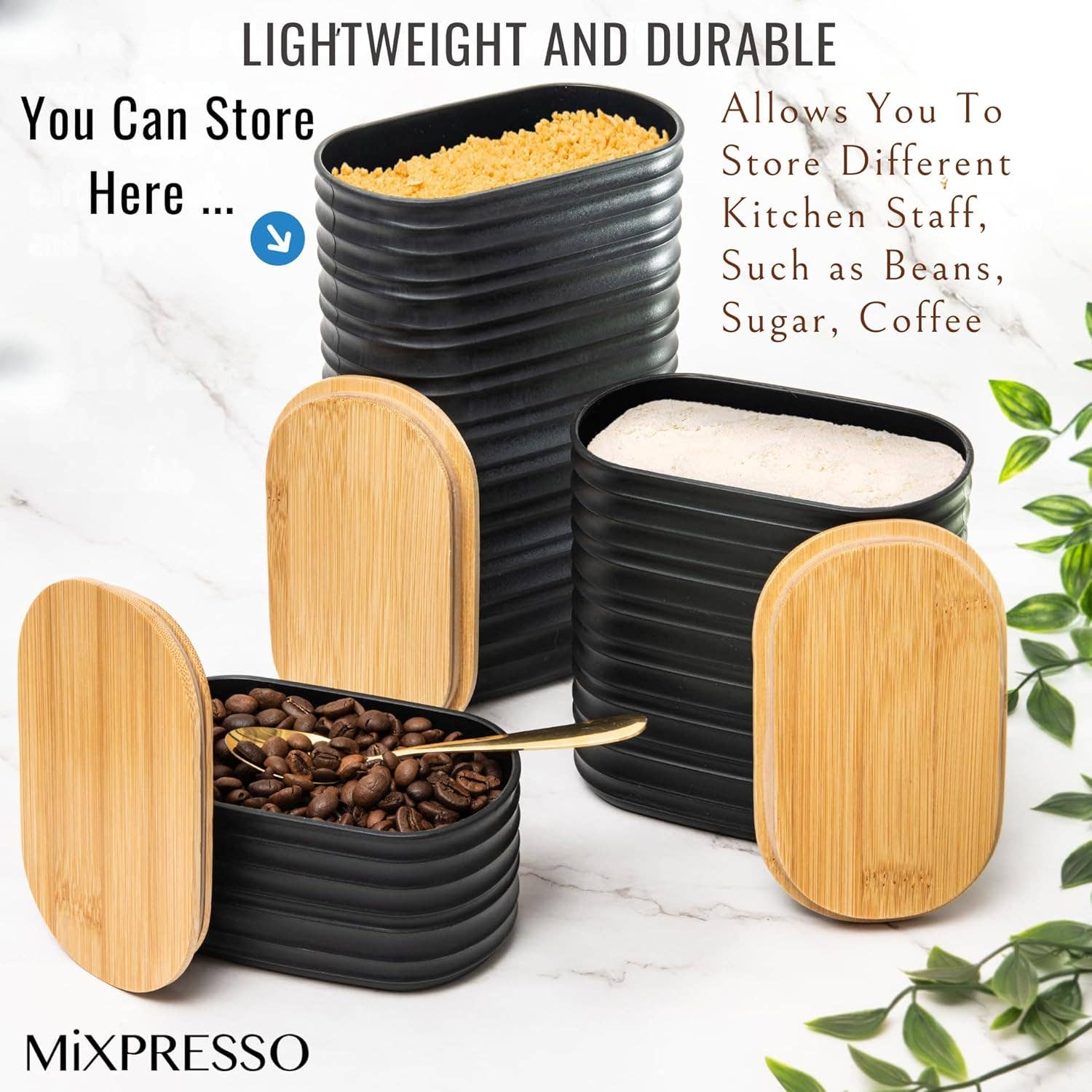 Mixpresso 3 Piece Set Of Airtight Plastic Canister With Bamboo Lid, Canister Set Kitchen Decor For Counter: Light Green