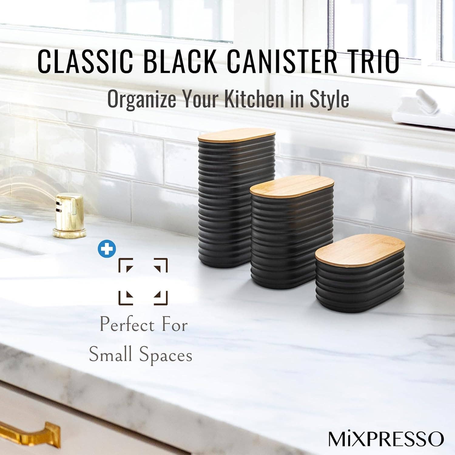 Mixpresso 3 Piece Set Of Airtight Plastic Canister With Bamboo Lid, Canister Set Kitchen Decor For Counter: Light Green