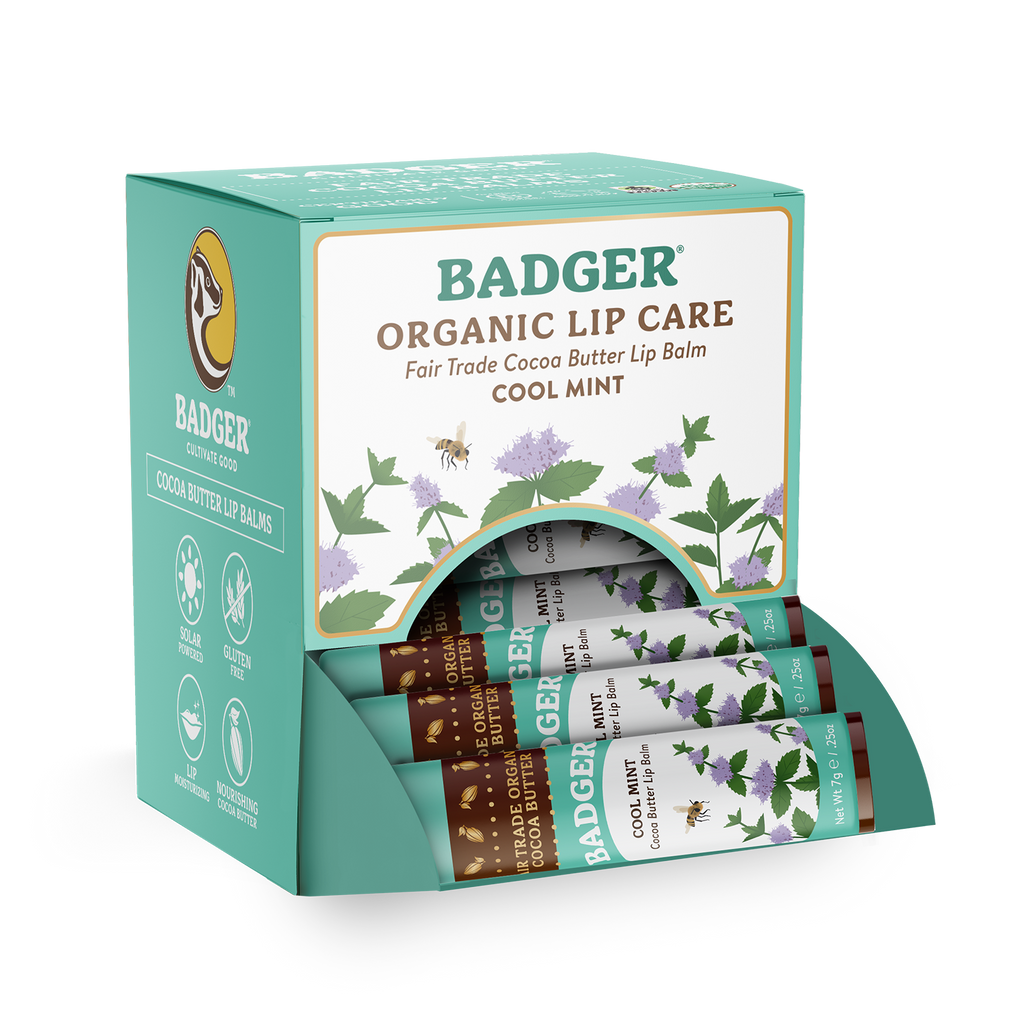 Badger Cocoa Butter Lip Balm, Cool Mint, Hydrating 18ct: 18 x 0.25oz Sticks